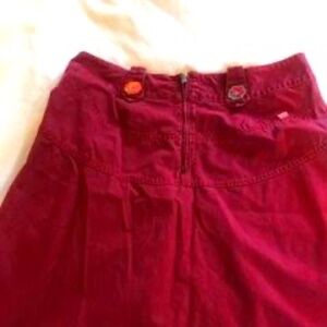 Oilily Red Cotton Skirt with Embroidered tabs, Size 40.